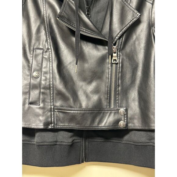 FREE PEOPLE We The Free Hooded Vegan Leather Motocycle Jacket, Sz XS - Picture 7 of 14
